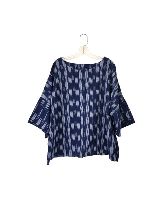 Pure Jill Indigo Tops - Pure Jill Indigo Ikat Print Tunic Top XL Tall Navy Blue Cotton